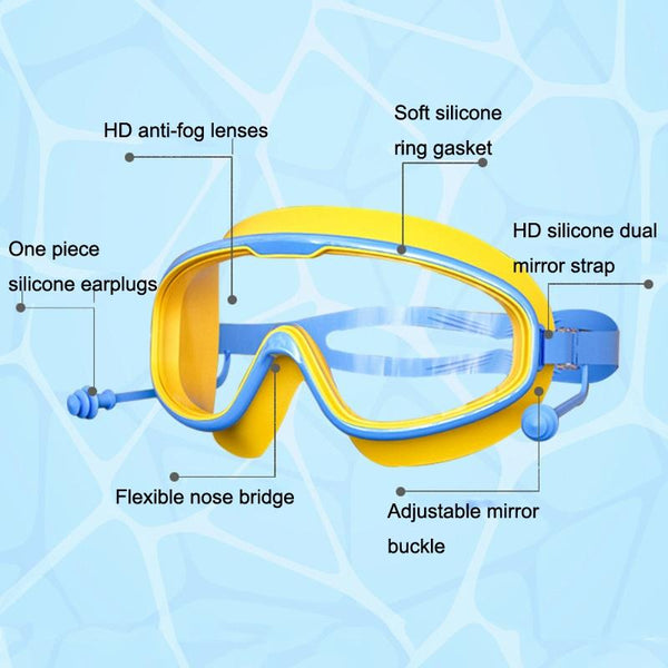 Large Frame Waterproof and Anti-fog HD Transparent Children Swimming Goggles(Gray Blue)