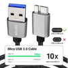 JUNSUNMAY USB 3.0 Male to Micro-B Cord Cable Compatible with Samsung Camera Hard Drive, Length:3m