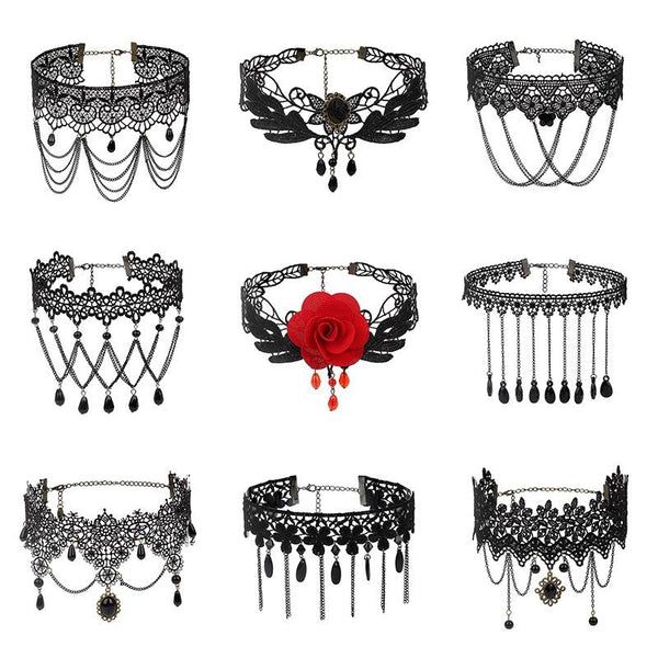 Fringe Lace Gothic Lolita Vintage Necklace,Style: 1557