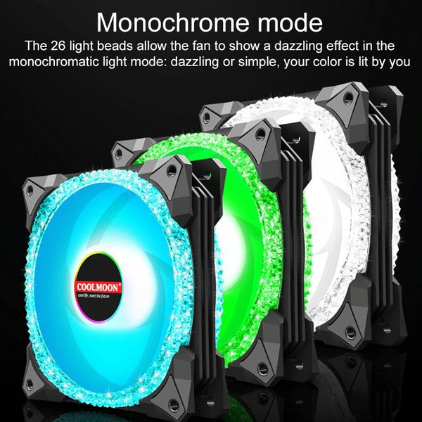 COOLMOON AS2 PWM Controlled Cooling Fan 12CM Dual-aperture Computer Water Cooling ARGB Chassis Fan (White)