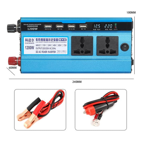 Carmaer 24V to 220V 1200W Double Cigarette Lighter Car Double Digital Display Inverter Household Power Converter