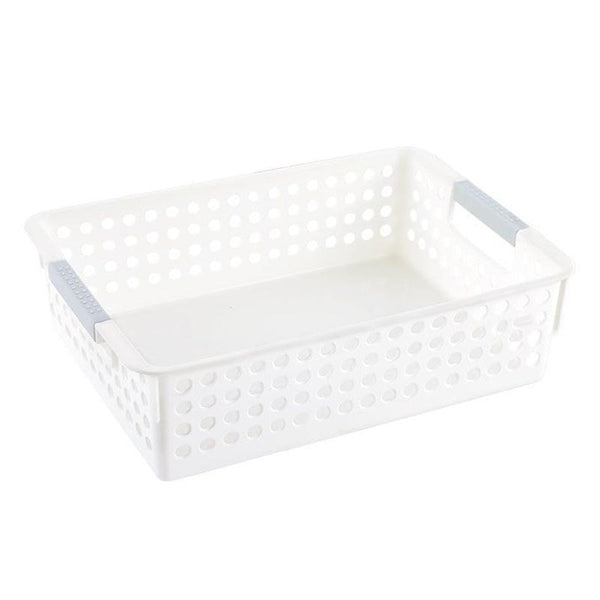 Plastic Storage Basket Desktop Sundry Organizer Frame Toys Kitchen Snacks Storage Box, Style: Shallow Large White