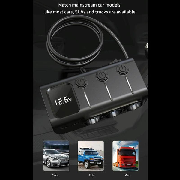 120W Digital Display Cigarette Lighter Car Fast Charging Charger(Black)