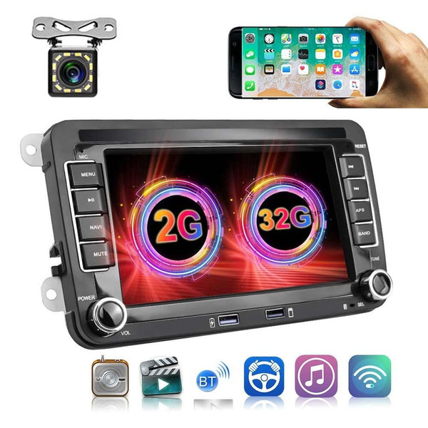 For Volkswagen Q3300KT 7-inch 2+32G Car Multimedia Player Navigation Bluetooth Reversing Integrated Machine Android 10.0, Style:Standard+12Lights Camera