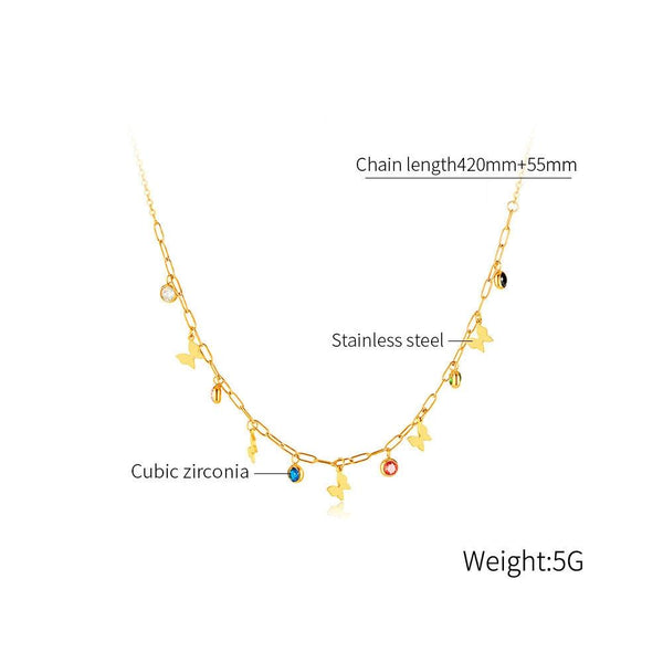 OPK GX2406 Colorful Dopamine Zirconia Stainless Steel Stereo Butterfly Pendant Necklace