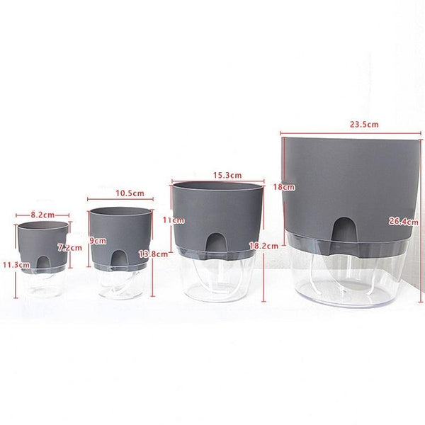 Transparent Plastic Double-Layer Water Storage Automatic Water-Absorbing Flowerpot, Size: A707 Caliber 15.3cm(Gray Transparent Basin)