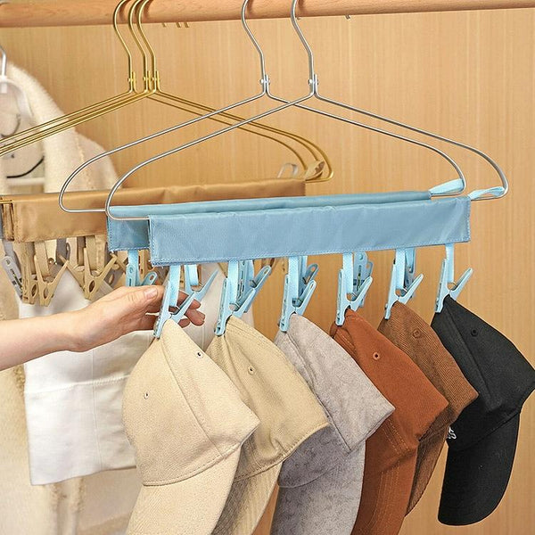 Multi Clip Portable Fabric Clothes Hanger Multifunctional Folding Fabric Clothes Clip Hangers, Color: Flower