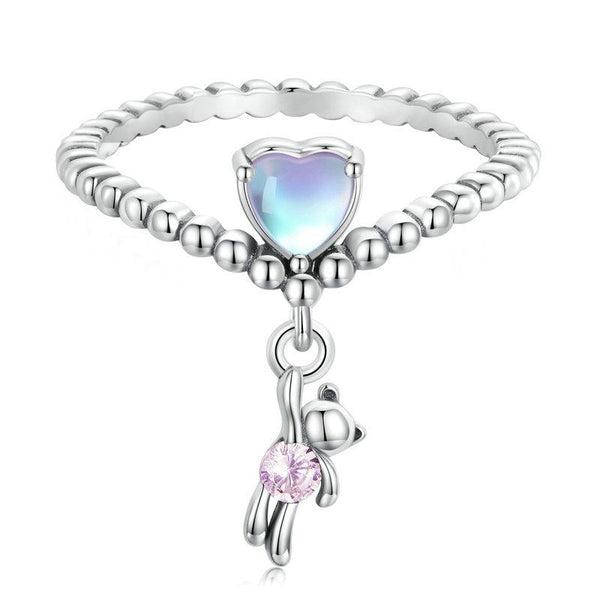 SCR886 Sterling Silver S925 Zircon Heart Bear Balloon Ring(No.7)