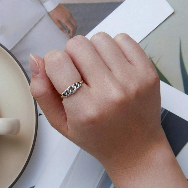 SCR891 Sterling Silver S925 Hollow Circle Chain Ring(No.6)