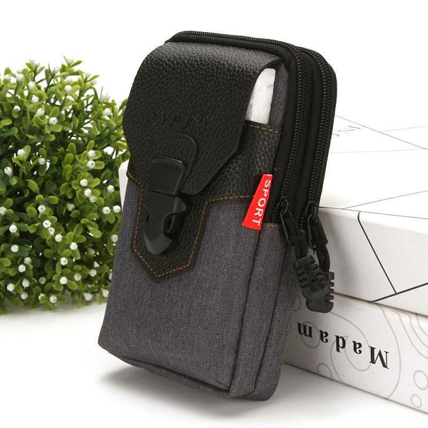 For 6-7 inch Mobile Phones Universal PU Leather + Fabric Stitching Waist Bag(Black)