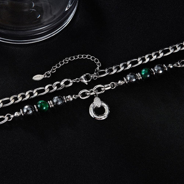 OPK GX2413 Personalized Hip Hop Geometric Pendant Stainless Steel Chain Spliced Tiger Eye Stone Necklace