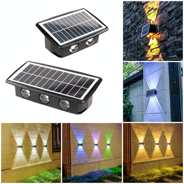 4LED Solar Wall Lamp Outdoor Waterproof Up And Down Double-headed Spotlights(Warm Light)