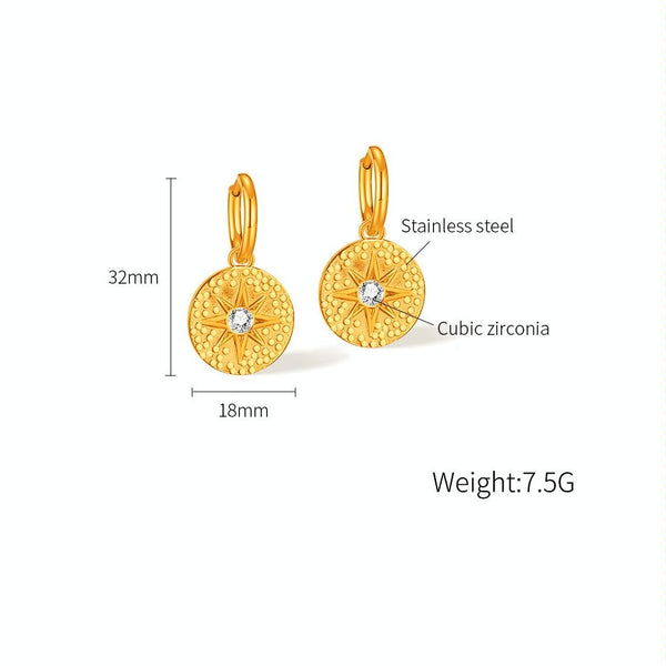OPK GE917 1pair Simple Stainless Steel Round Plaque Earrings Vintage Temperament Earrings