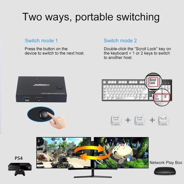 AM-KVM201 4K Ultra HD Metal Case 2 In 1 Out HDMI KVM Switch