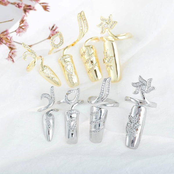 Diamond Nail Cap Jewelry Open Ring, Color: Silver Ring Finger