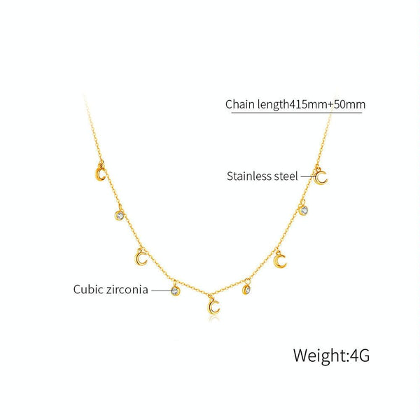 OPK GX2408 Simple Stainless Steel Moon Pendant With Zirconia Collarbone Chain
