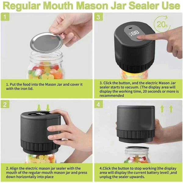 Electric Mason Jar Vacuum Sealer Kit Sealing Machine for Food Storage With 10 Jar Lids(Black)