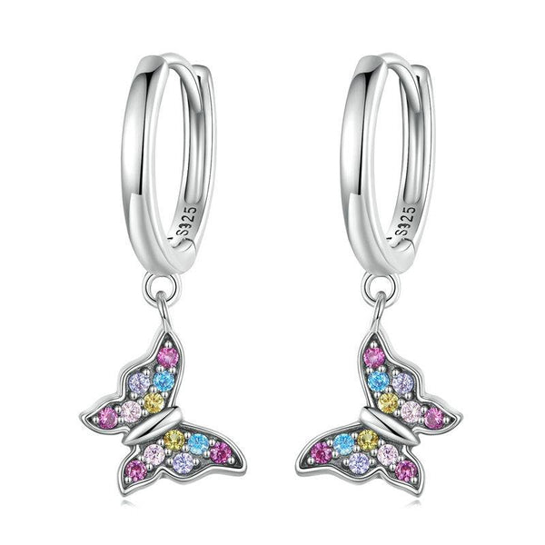 SCE1528 Sterling Silver S925 Colorful Butterfly Insect Zirconia Earrings