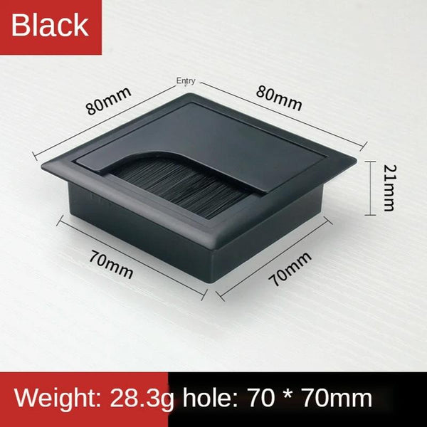 ABS Table Rectangle Wire Hole Cover Outlet Port With Brush PC Desk Cable Organizer, Size: 80x80mm Black