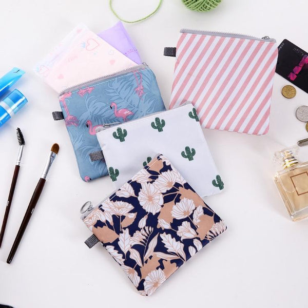 SN-031 2pcs Waterproof Zipper Sanitary Napkin Storage Bag Coin Card Bag(Stripe)