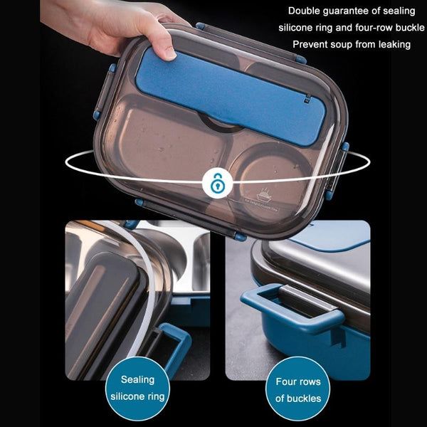 304 Stainless Steel Double-Layer Large-Capacity Portable Lunch Box, Color: Ink Pink(Medium 5 Grids)