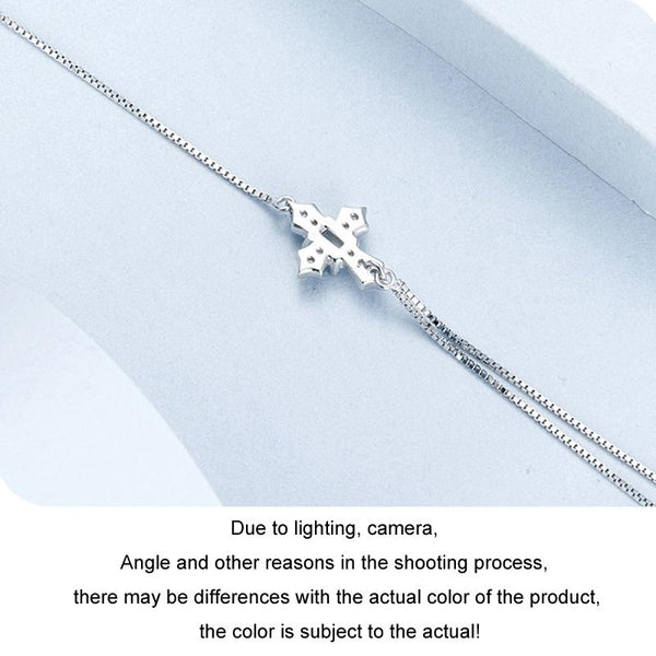 S925 Sterling Silver Platinum Plated Double Layer Cross Women Bracelet