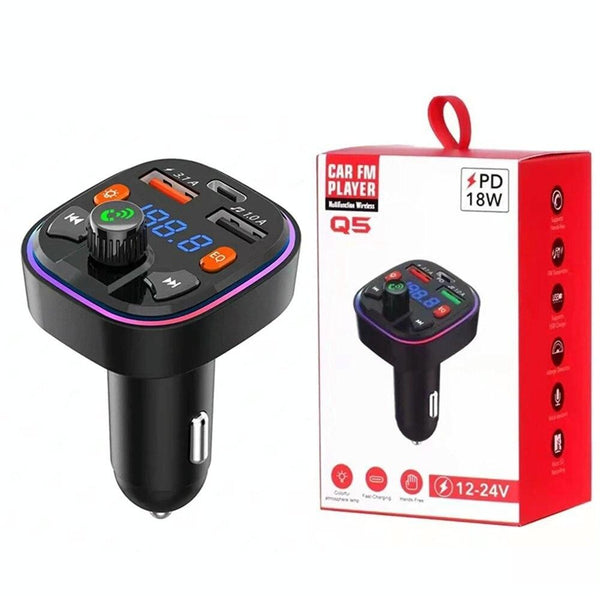 Q7 3.1A USB+PD Bluetooth Car Charger Car FM Transmitter Colorful Lighting
