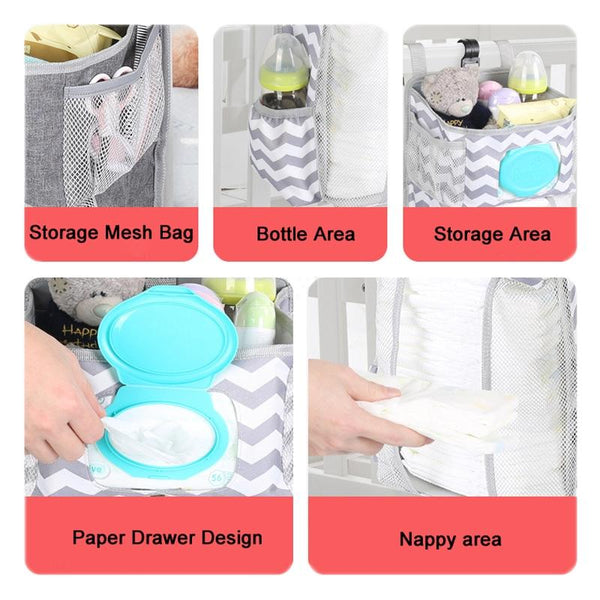 Cot Top Multi-Function Organiser Storage Hanging Bag(Stripe)