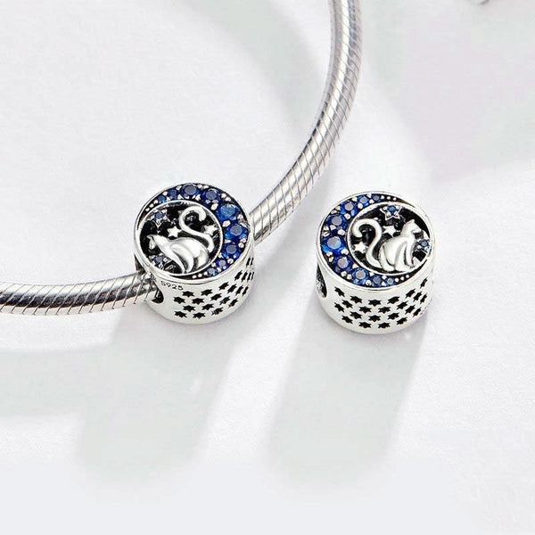 925 Sterling Silver Blue Moon Cat Beaded DIY Jewelry