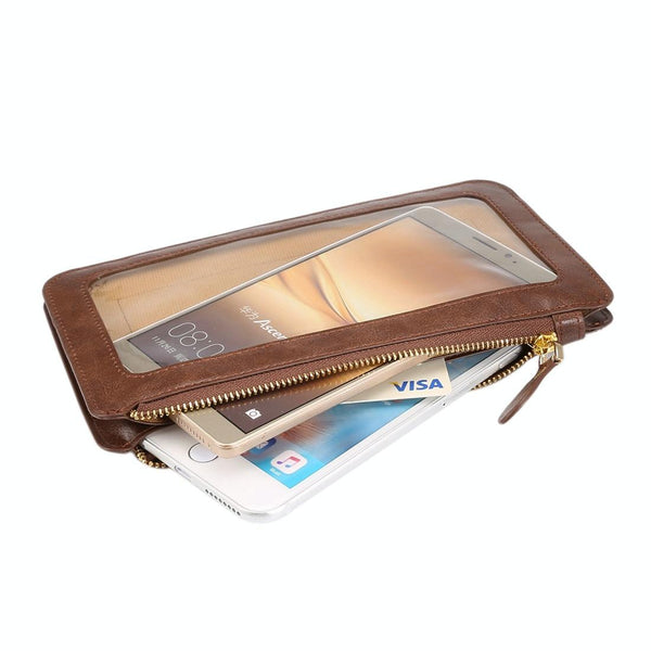 Universal Crazy Horse Texture Touch Screen Wallet Style PU Leather Shoulder Bag for Galaxy Note 8 & Mega 6.3, Huawei Mate 8 / Mate 7, etc. 6.3 inch Below(Coffee)
