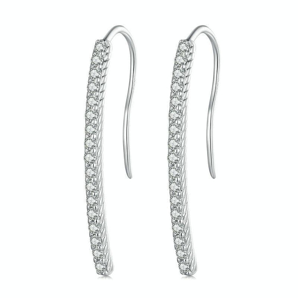 BSE748 Sterling Silver S925 Simple White Gold Plated Zirconia Ear Hooks