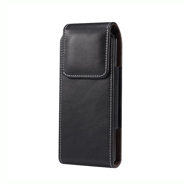 Lambskin Texture Leather Waist Bag for Folding Mobile Phone(Black)