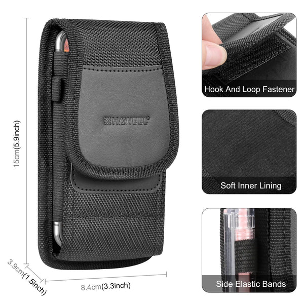HAWEEL 4.7 inch Nylon Cloth Phone Belt Clip Carrying Pouch with Card Slot(Black)