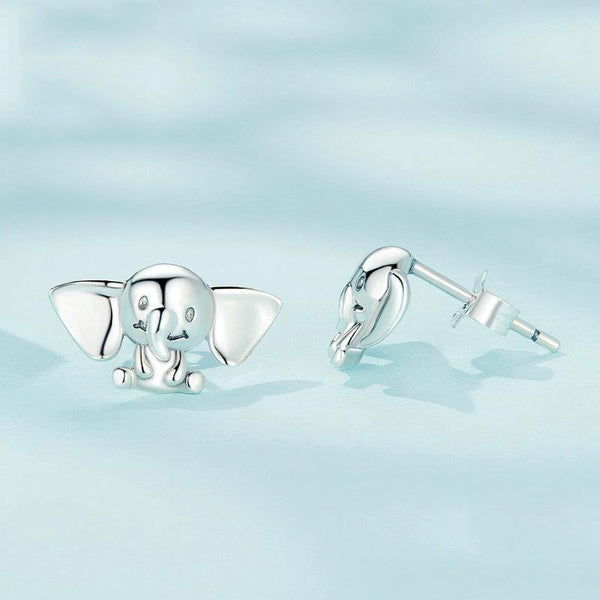 SCE1537 S925 Sterling Silver Elephant Cute Animal Stud Earrings