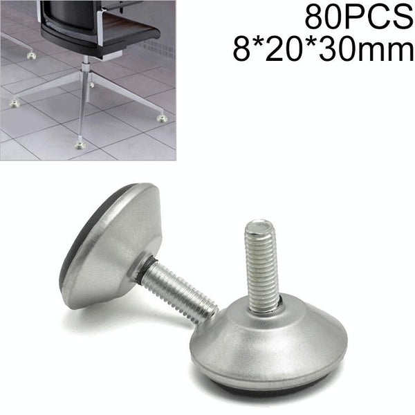 80 PCS M8 20mm Adjustable Support Plastic Chassis Metal Screw Furniture Mat (30mm)