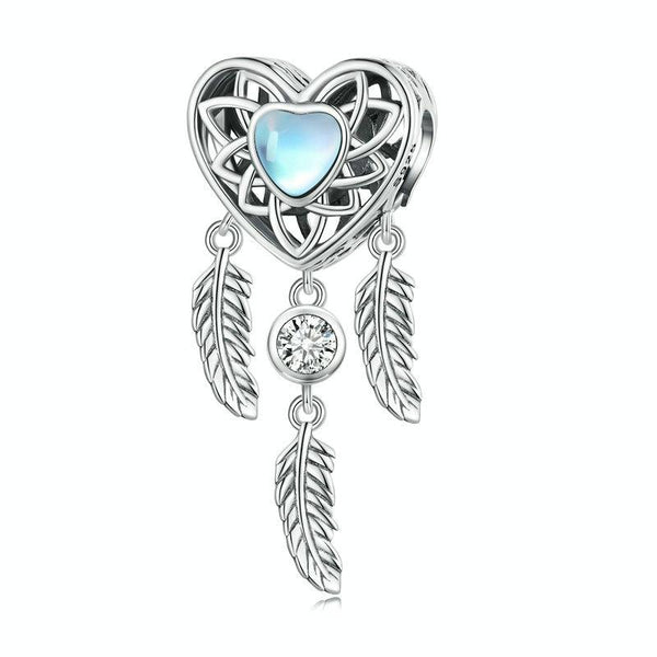 BSC749 Sterling Silver S925 Heart Zircon Dreamcatcher Bracelet Beads