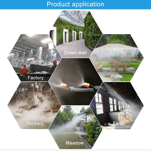 Outdoor Lawn Garden PE Hose Mist Watering Line Misting Cooling System with 16 x Mist Nozzles, Length: 12m (Black)