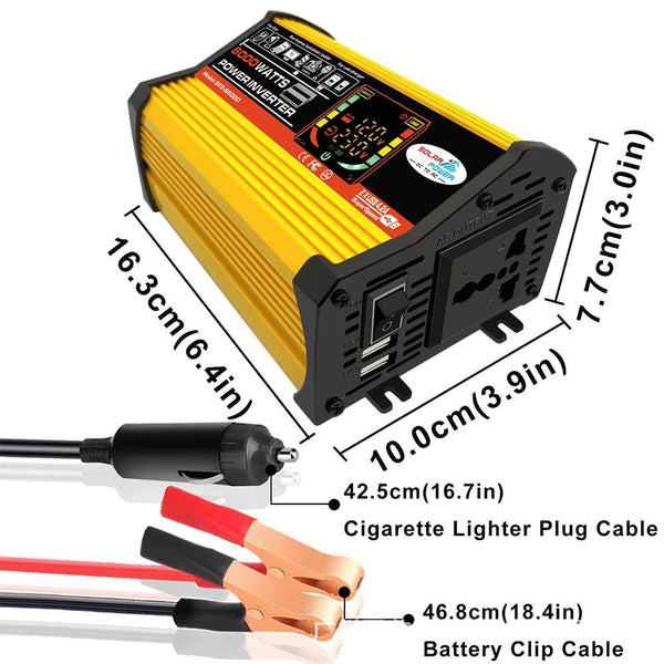 Legend III Generation DC12V to AC220V 6000W Modified Square Wave Car Power Inverter with LED Display(Yellow)