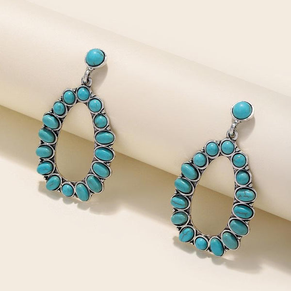 Water Drop Cutout Pendant With Turquoise Vintage Earrings(EA1021)