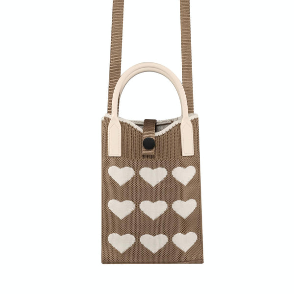 Heart Shaped Knitted Mini Crossbody Phone Bag For 6.9 inch and Below Phones(Brown)