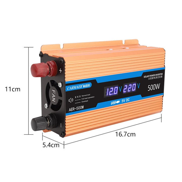 Carmaer Modified Sine Wave 24V to 220V 500W Car Multi-function Double Digital Display Inverter Household Power Converter