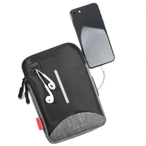 For 6-7 inch Mobile Phone Universal Silver Wire Canvas Waist Bag with Shoulder Strap & Earphone Hole & USB Cable Hole(Black Blue)