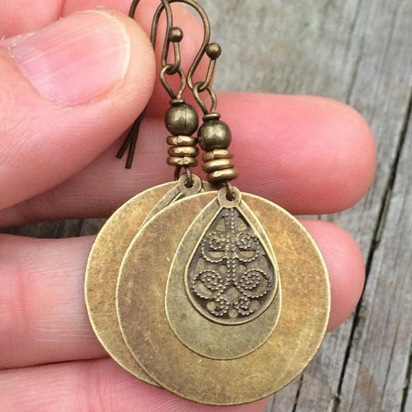 Bohemian Vintage Ethnic Antique Circle Engraved Earrings(Bronze)