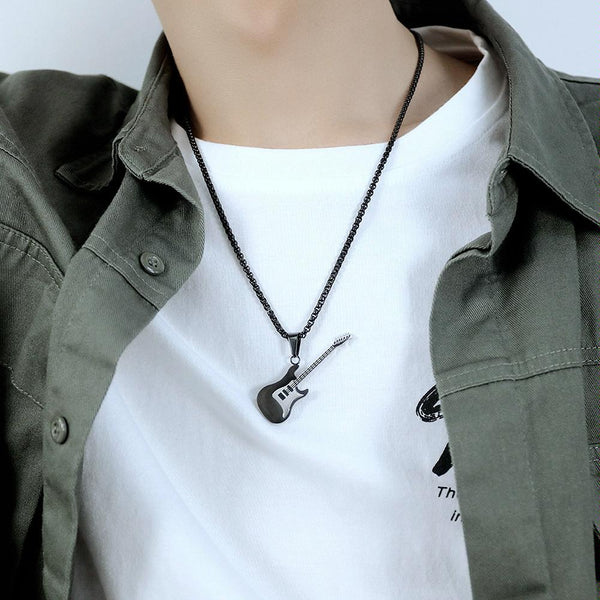 OPK 1989 Personality Stainless Steel Guitar Pendant Titanium Steel Necklace, Color: Black Pendant