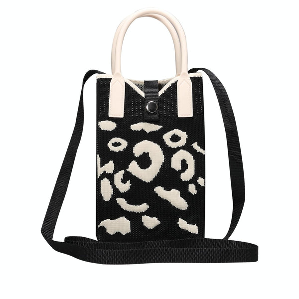 Leopard Print Knitted Mini Crossbody Phone Bag For 6.9 inch and Below Phones(Black)