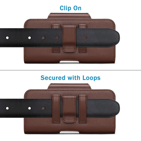 NUOKU 5.5-6.7 Inch Dual Phone Belt Clip Carrying Pouch Litchi Texture Leather Phone Case(Dark Brown)