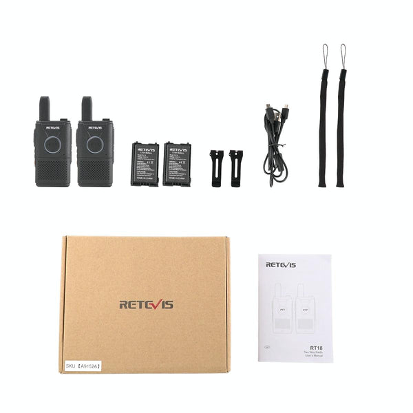 1 Pair RETEVIS RT18 PMR446 16CHS Dual PTT Handheld Walkie Talkie, EU Plug(Black)