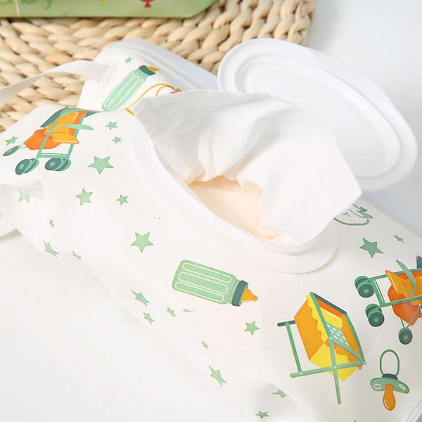 Baby EVA Wet Wipes Bag Portable Flip Removable Sanitary Wet Wipes Bag(Red Flower)