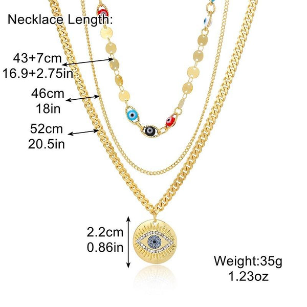 Angel Eyes Pendant Layered Necklace, Model: N2210-4 3 Layer Colorful Eyes