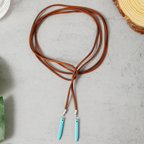 Bohemian Turquoise Natural Stone Sweater Vintage Pendant, Model: Necklace Ear Ring Set